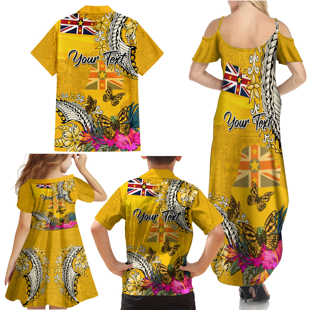 Niue Waitangi Family Matching Summer Maxi Dress and Hawaiian Shirt Tropical Flower Tapa Pattern LT03 - Polynesian Pride