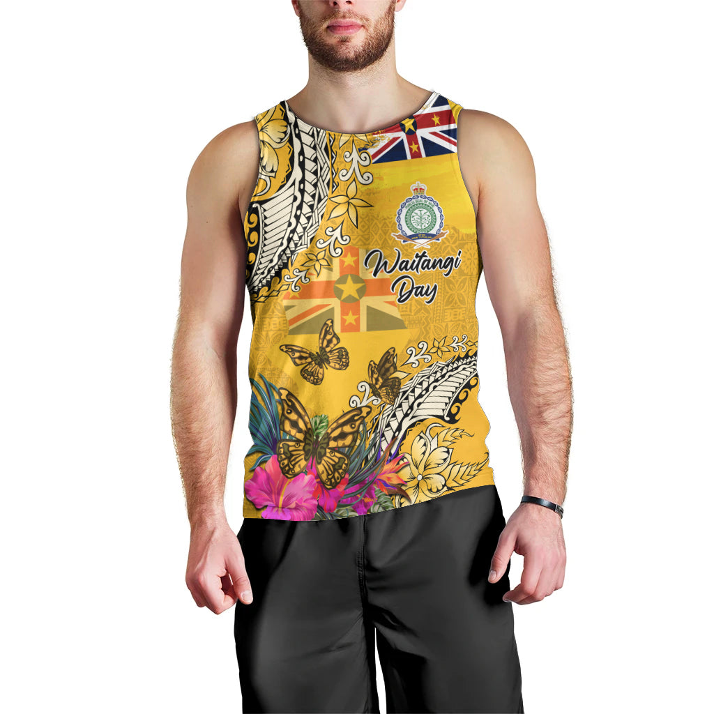 Niue Waitangi Men Tank Top Tropical Flower Tapa Pattern LT03 - Polynesian Pride