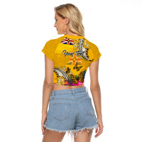 Niue Waitangi Raglan Cropped T Shirt Tropical Flower Tapa Pattern LT03 - Polynesian Pride