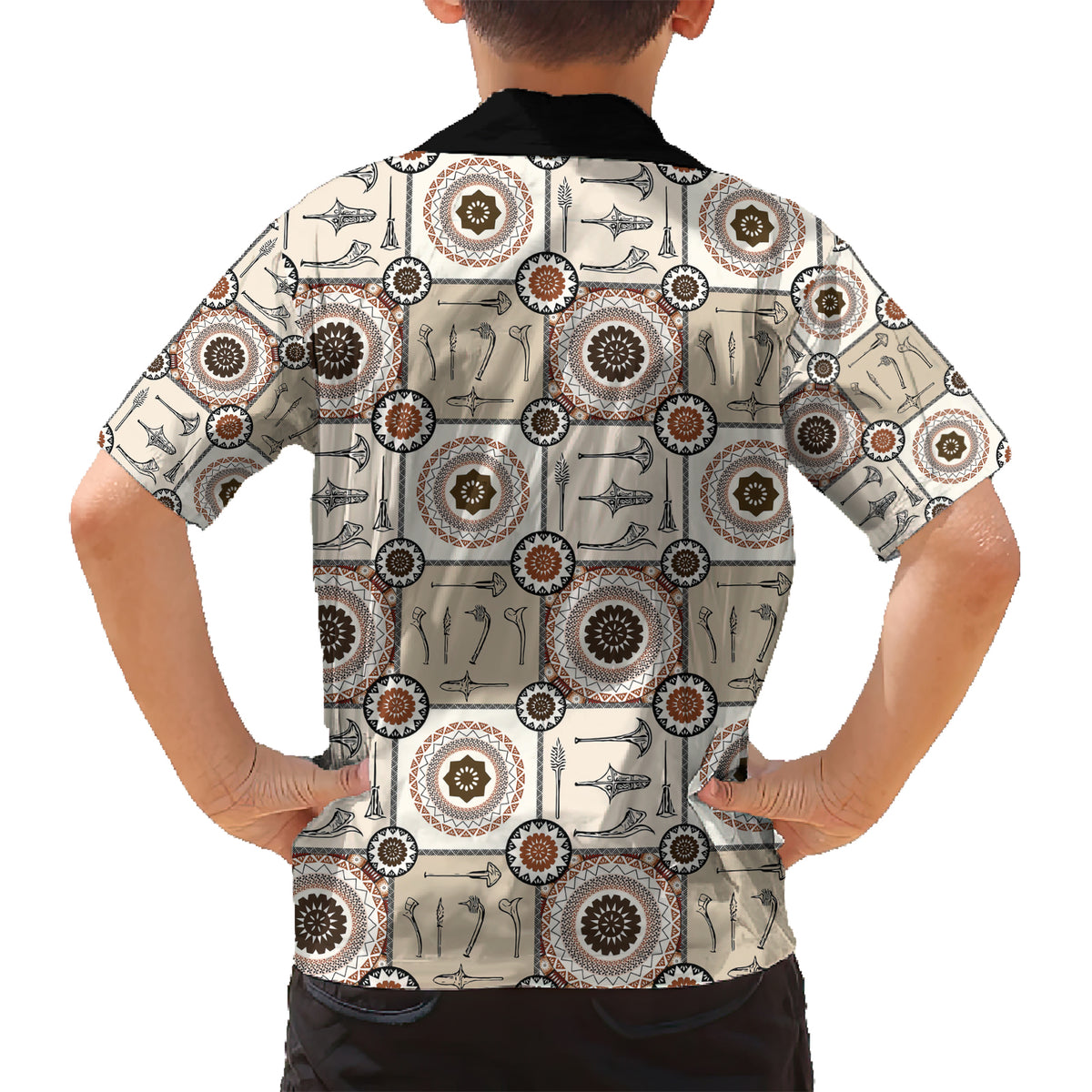 Tukenny Pattern Fijian War Clubs Family Matching Short Sleeve Bodycon Dress and Hawaiian Shirt LT03 - Polynesian Pride