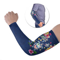 Hawaiian Turtles and Tropical Plants Arm Sleeves Blue Watercolor LT03 Set of 2 Blue - Polynesian Pride