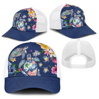 Hawaiian Turtles and Tropical Plants Baseball Net Cap Blue Watercolor