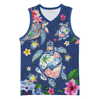 Hawaiian Turtles and Tropical Plants Basketball Jersey Blue Watercolor LT03 Unisex Blue - Polynesian Pride