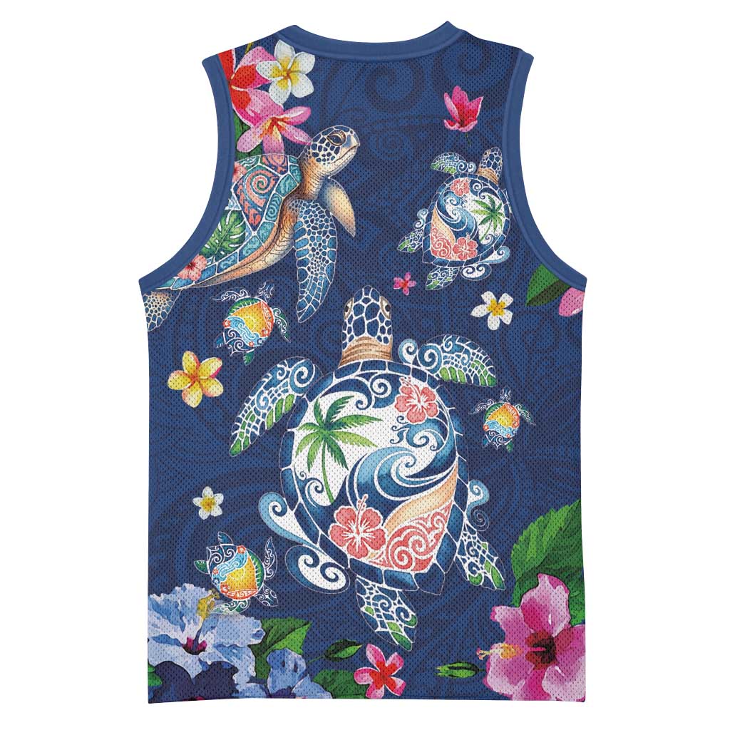 Hawaiian Turtles and Tropical Plants Basketball Jersey Blue Watercolor LT03 - Polynesian Pride