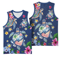 Hawaiian Turtles and Tropical Plants Basketball Jersey Blue Watercolor LT03 - Polynesian Pride