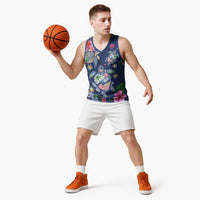 Hawaiian Turtles and Tropical Plants Basketball Jersey Blue Watercolor LT03 - Polynesian Pride