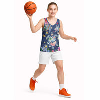 Hawaiian Turtles and Tropical Plants Basketball Jersey Blue Watercolor LT03 - Polynesian Pride
