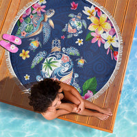 Hawaiian Turtles and Tropical Plants Beach Blanket Blue Watercolor