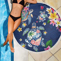 Hawaiian Turtles and Tropical Plants Beach Blanket Blue Watercolor