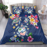 Hawaiian Turtles and Tropical Plants Bedding Set Blue Watercolor
