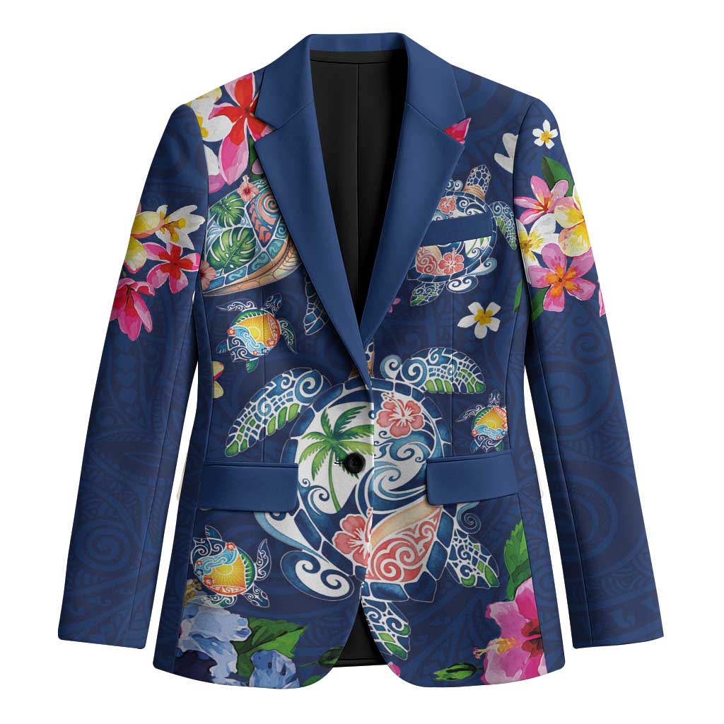 Hawaiian Turtles and Tropical Plants Blazer Blue Watercolor