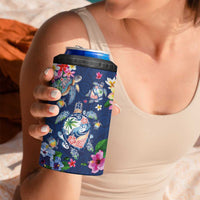 Hawaiian Turtles and Tropical Plants 4 in 1 Can Cooler Tumbler Blue Watercolor LT03 - Polynesian Pride