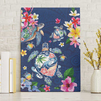 Hawaiian Turtles and Tropical Plants Canvas Wall Art Blue Watercolor