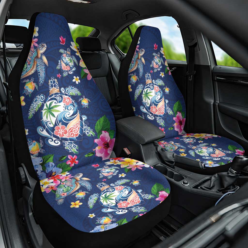 Hawaiian Turtles and Tropical Plants Car Seat Cover Blue Watercolor