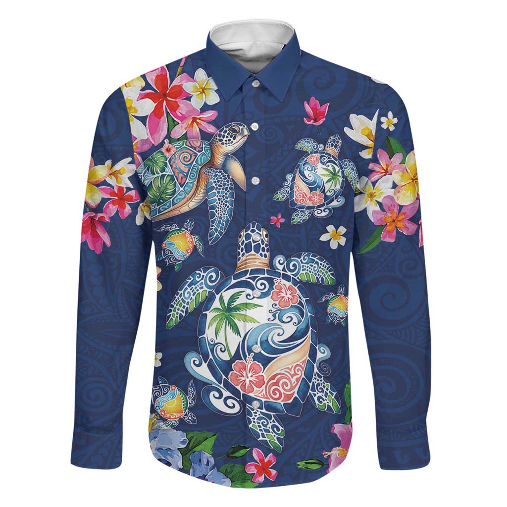 Hawaiian Turtles and Tropical Plants Family Matching Mermaid Dress and Hawaiian Shirt Blue Watercolor