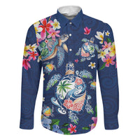 Hawaiian Turtles and Tropical Plants Family Matching Off Shoulder Maxi Dress and Hawaiian Shirt Blue Watercolor