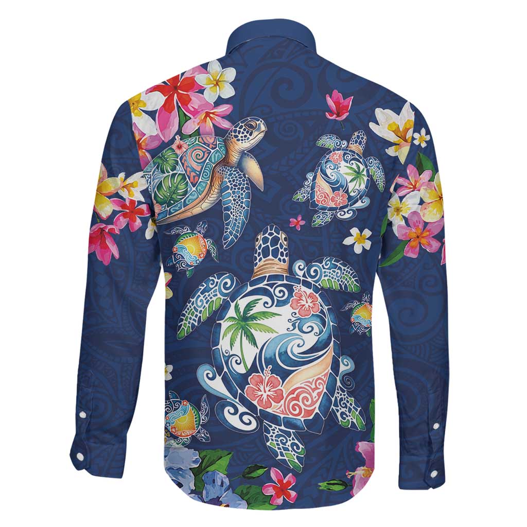 Hawaiian Turtles and Tropical Plants Family Matching Off Shoulder Short Dress and Hawaiian Shirt Blue Watercolor
