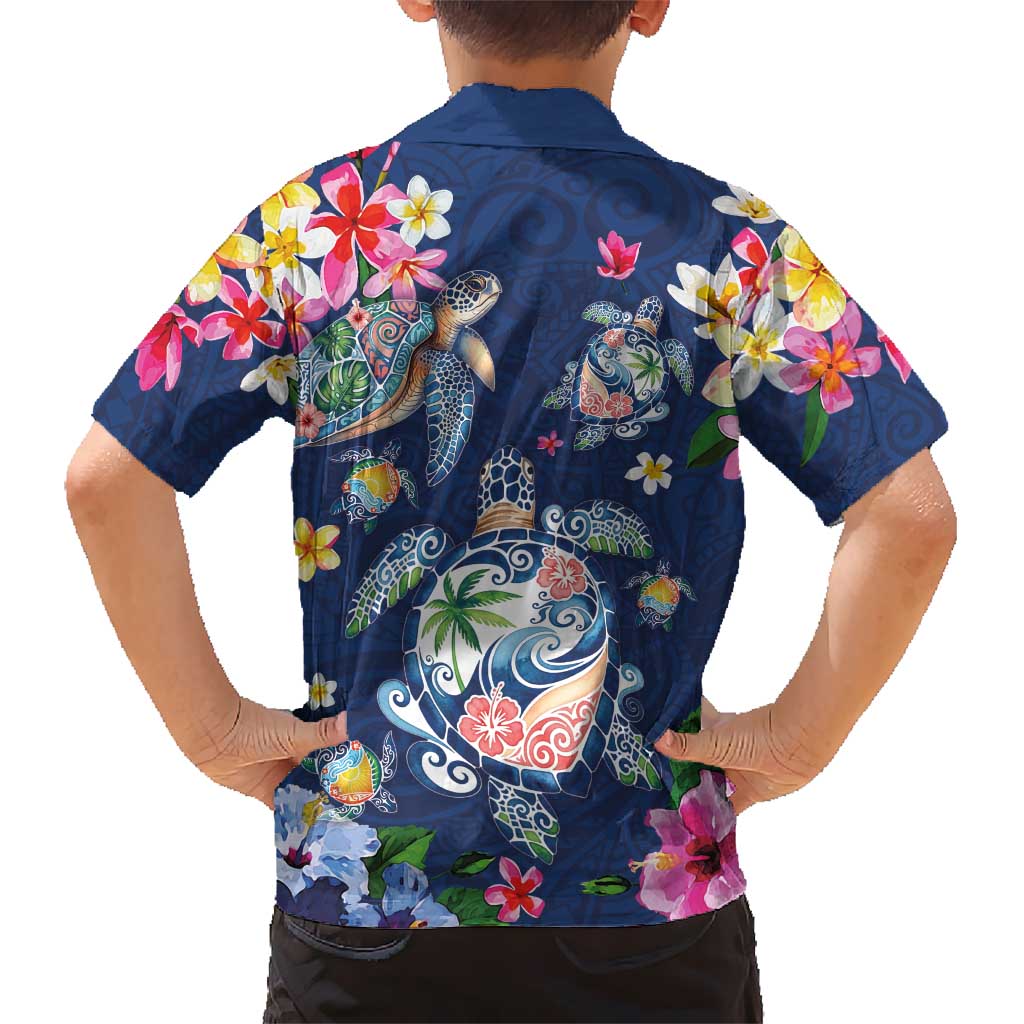 Hawaiian Turtles and Tropical Plants Family Matching Tank Maxi Dress and Hawaiian Shirt Blue Watercolor