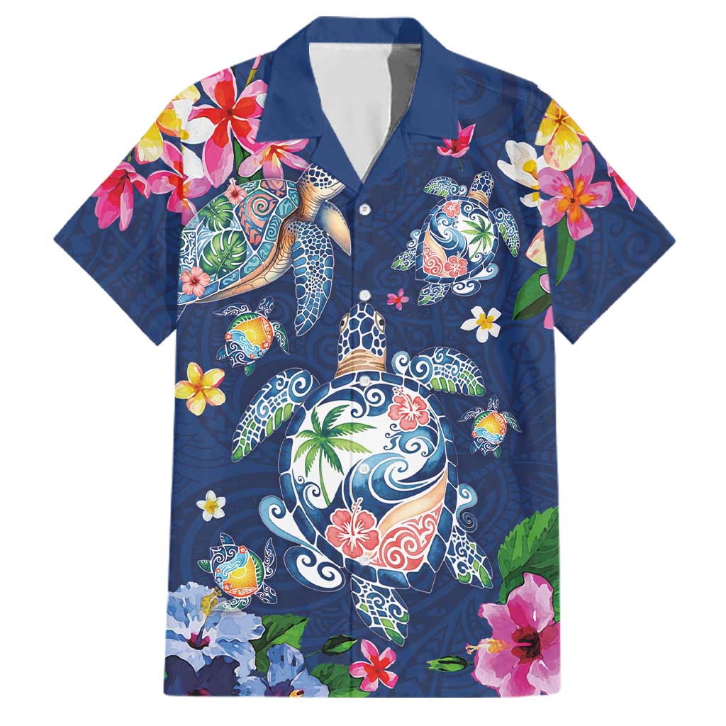 Hawaiian Turtles and Tropical Plants Family Matching Tank Maxi Dress and Hawaiian Shirt Blue Watercolor