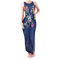 Hawaiian Turtles and Tropical Plants Family Matching Tank Maxi Dress and Hawaiian Shirt Blue Watercolor