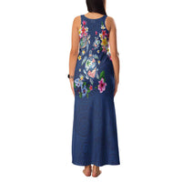 Hawaiian Turtles and Tropical Plants Family Matching Tank Maxi Dress and Hawaiian Shirt Blue Watercolor