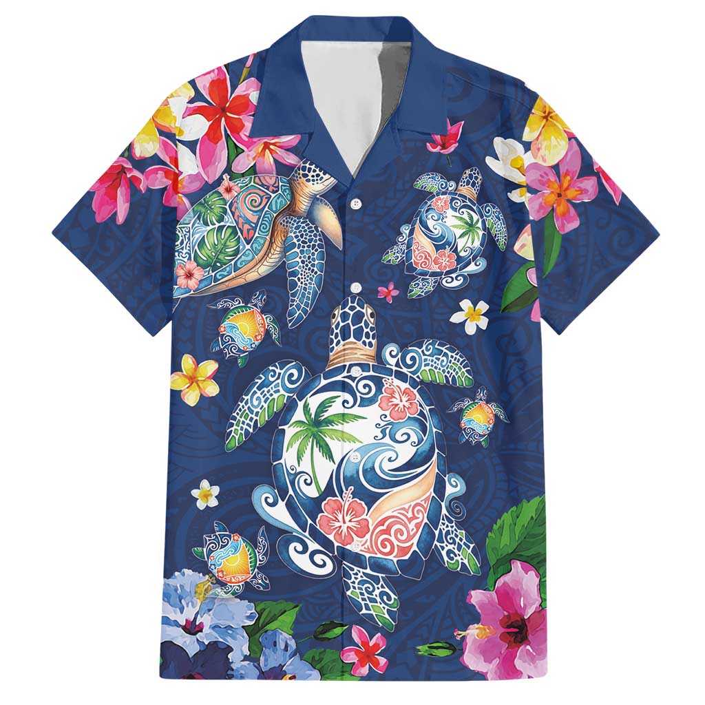 Hawaiian Turtles and Tropical Plants Hawaiian Shirt Blue Watercolor LT03 Blue - Polynesian Pride