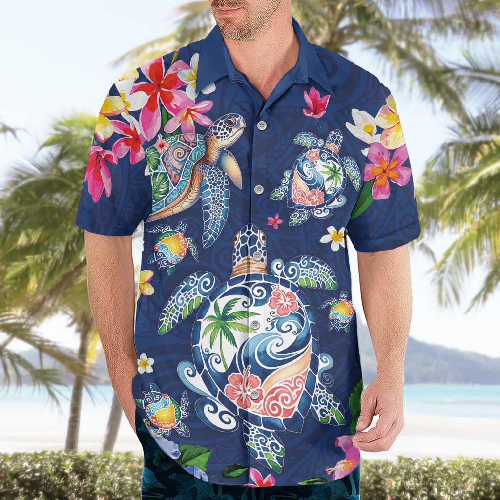 Hawaiian Turtles and Tropical Plants Hawaiian Shirt Blue Watercolor LT03 - Polynesian Pride