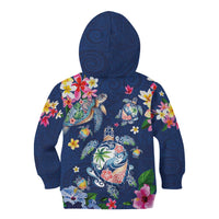 Hawaiian Turtles and Tropical Plants Kid Hoodie Blue Watercolor