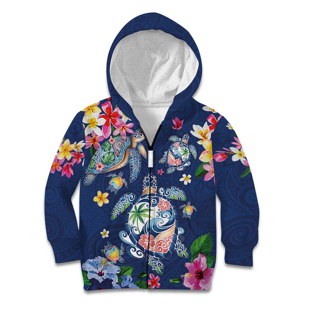 Hawaiian Turtles and Tropical Plants Kid Hoodie Blue Watercolor