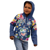 Hawaiian Turtles and Tropical Plants Kid Hoodie Blue Watercolor