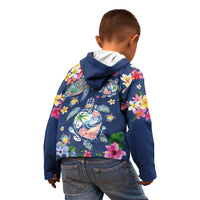 Hawaiian Turtles and Tropical Plants Kid Hoodie Blue Watercolor