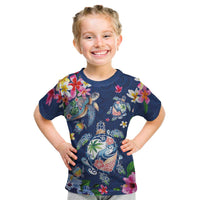 Hawaiian Turtles and Tropical Plants Kid T Shirt Blue Watercolor LT03 Blue - Polynesian Pride
