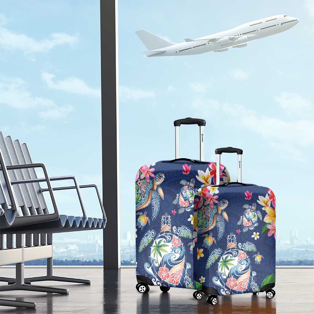 Hawaiian Turtles and Tropical Plants Luggage Cover Blue Watercolor