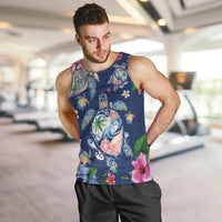 Hawaiian Turtles and Tropical Plants Men Tank Top Blue Watercolor LT03 Blue - Polynesian Pride
