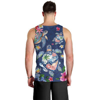 Hawaiian Turtles and Tropical Plants Men Tank Top Blue Watercolor LT03 - Polynesian Pride