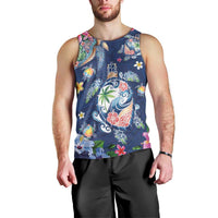 Hawaiian Turtles and Tropical Plants Men Tank Top Blue Watercolor LT03 - Polynesian Pride