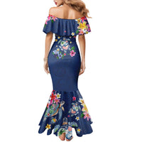 Hawaiian Turtles and Tropical Plants Mermaid Dress Blue Watercolor