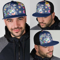 Hawaiian Turtles and Tropical Plants Mesh Trucker Cap Blue Watercolor