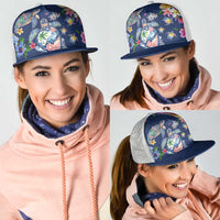 Hawaiian Turtles and Tropical Plants Mesh Trucker Cap Blue Watercolor