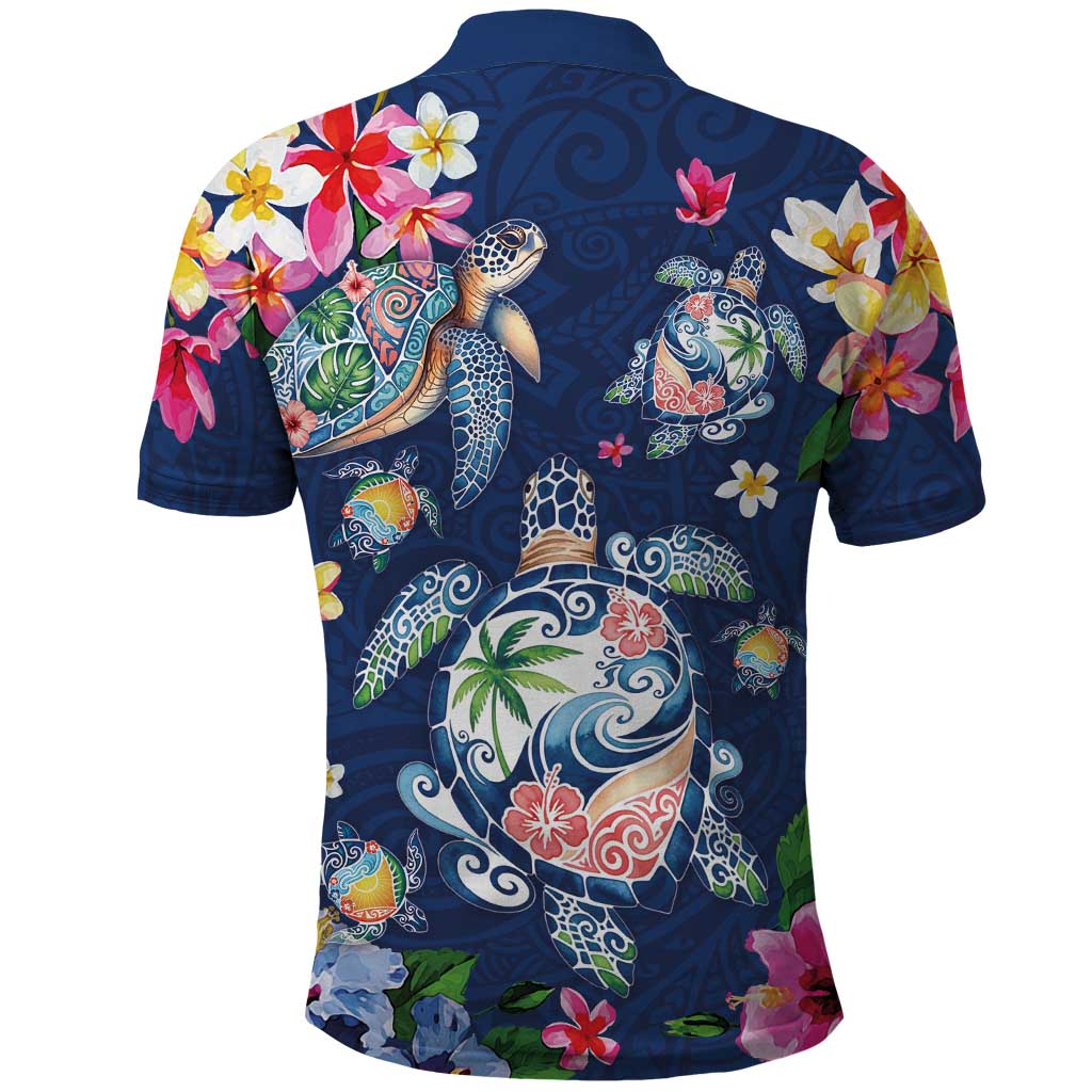 Hawaiian Turtles and Tropical Plants Polo Shirt Blue Watercolor LT03 - Polynesian Pride
