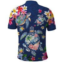 Hawaiian Turtles and Tropical Plants Polo Shirt Blue Watercolor LT03 - Polynesian Pride