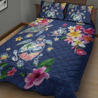 Hawaiian Turtles and Tropical Plants Quilt Bed Set Blue Watercolor