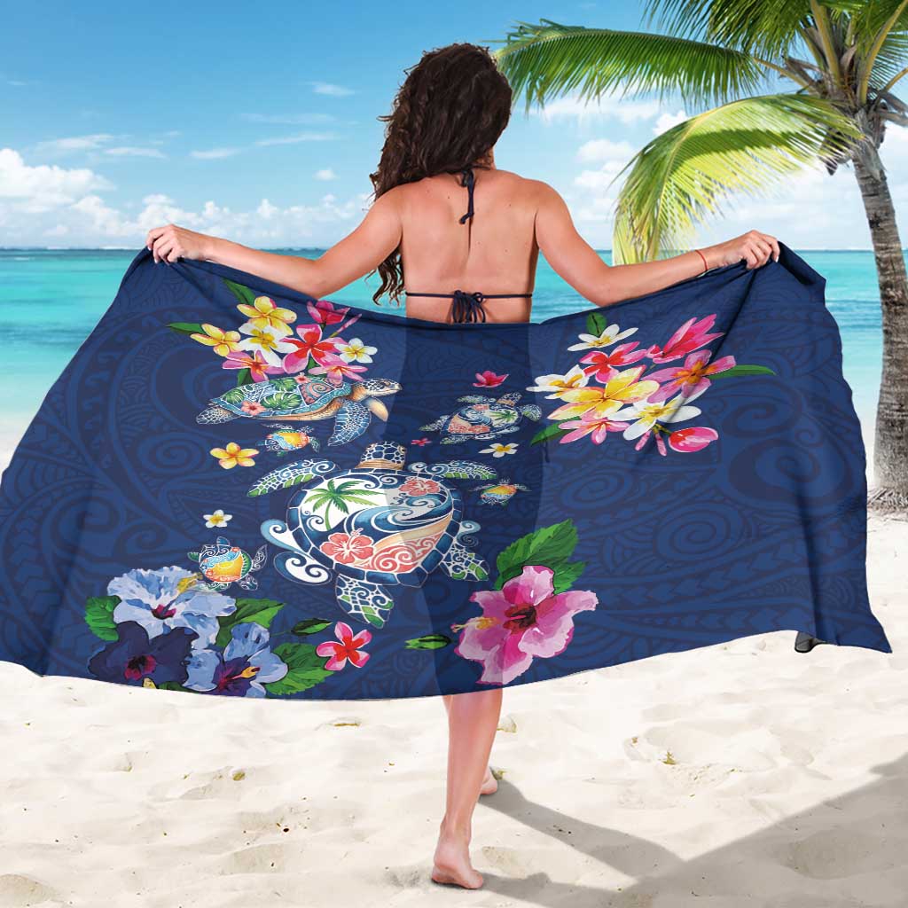 Hawaiian Turtles and Tropical Plants Sarong Blue Watercolor