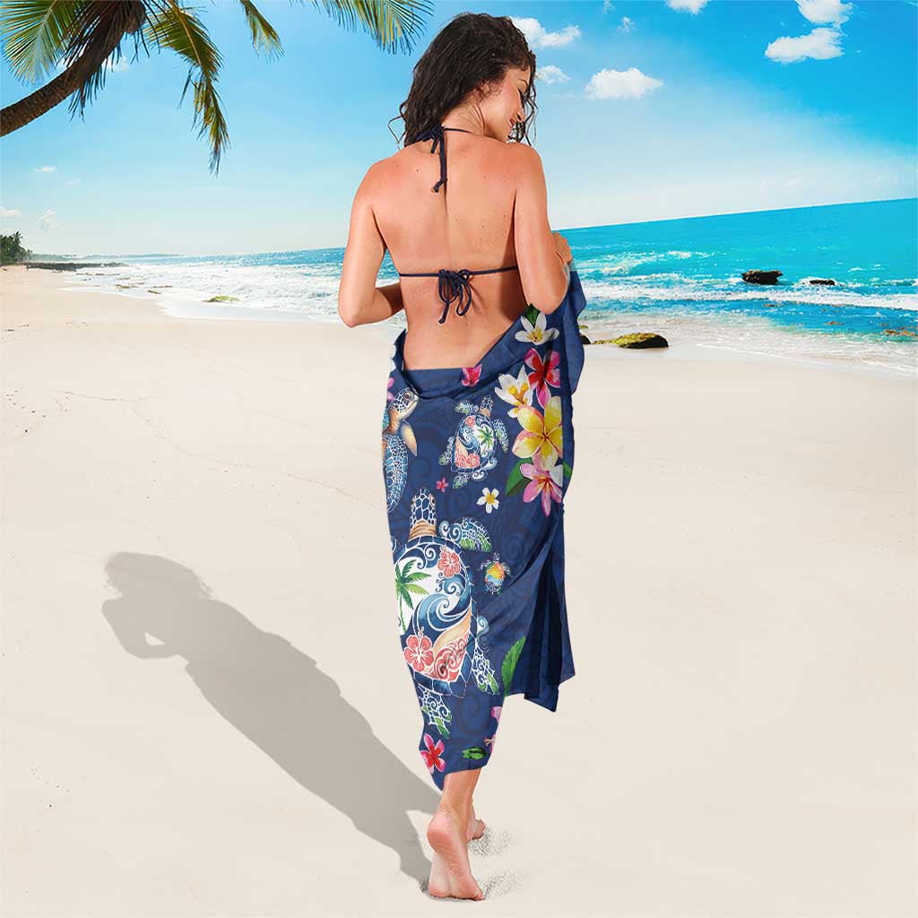 Hawaiian Turtles and Tropical Plants Sarong Blue Watercolor