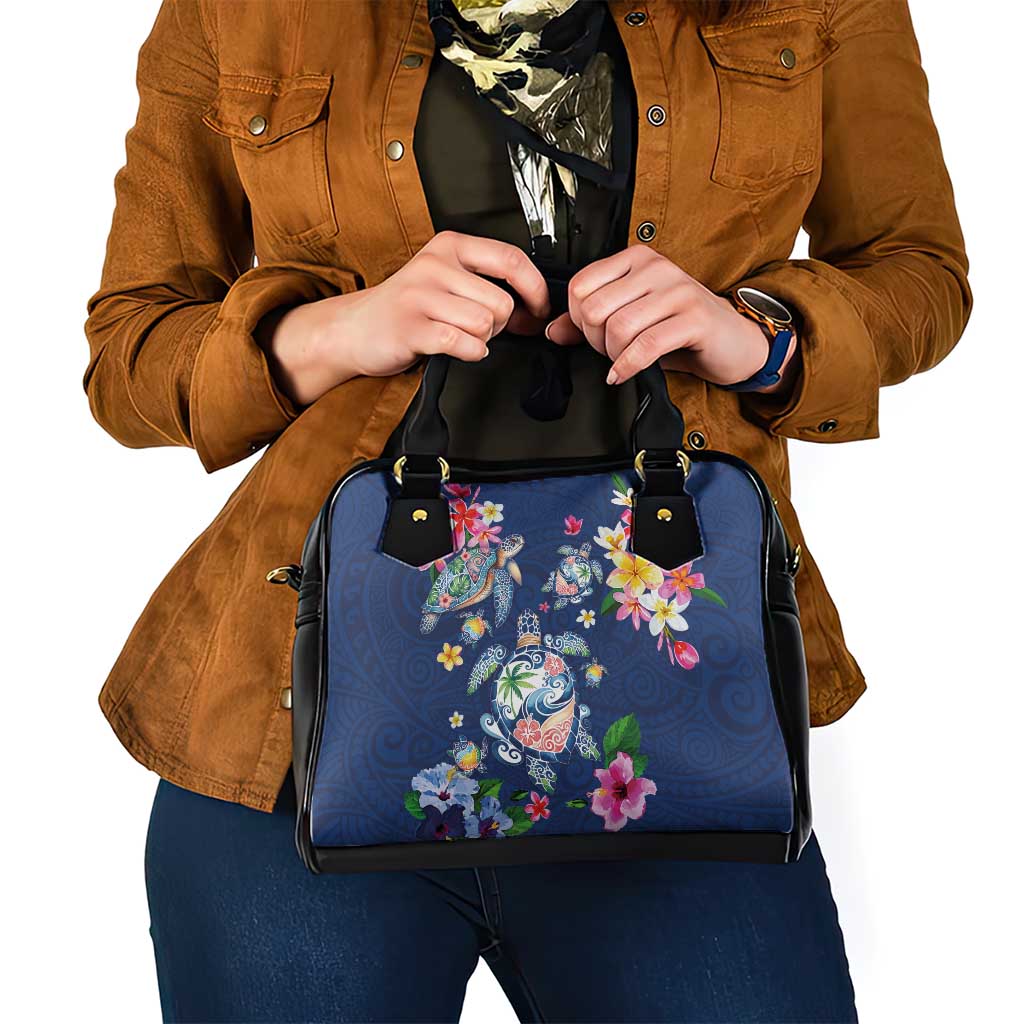 Hawaiian Turtles and Tropical Plants Shoulder Handbag Blue Watercolor