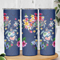 Hawaiian Turtles and Tropical Plants Skinny Tumbler Blue Watercolor