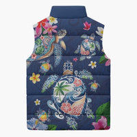 Hawaiian Turtles and Tropical Plants Sleeveless Puffer Jacket Blue Watercolor