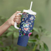 Hawaiian Turtles and Tropical Plants Tumbler With Handle Blue Watercolor LT03 - Polynesian Pride