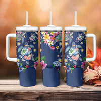 Hawaiian Turtles and Tropical Plants Tumbler With Handle Blue Watercolor LT03 - Polynesian Pride