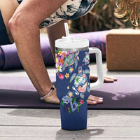 Hawaiian Turtles and Tropical Plants Tumbler With Handle Blue Watercolor LT03 - Polynesian Pride
